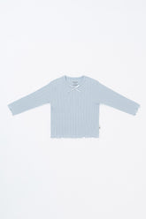 Avauma Chloe Ribbon Long Sleeve Top in Powder Blue – Ribbed baby top with bow detail